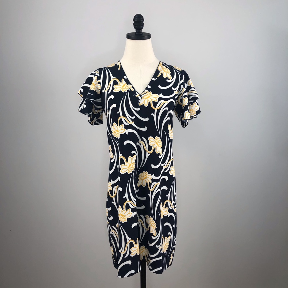 Ann Taylor navy blue and yellow flower dress size 0 petite